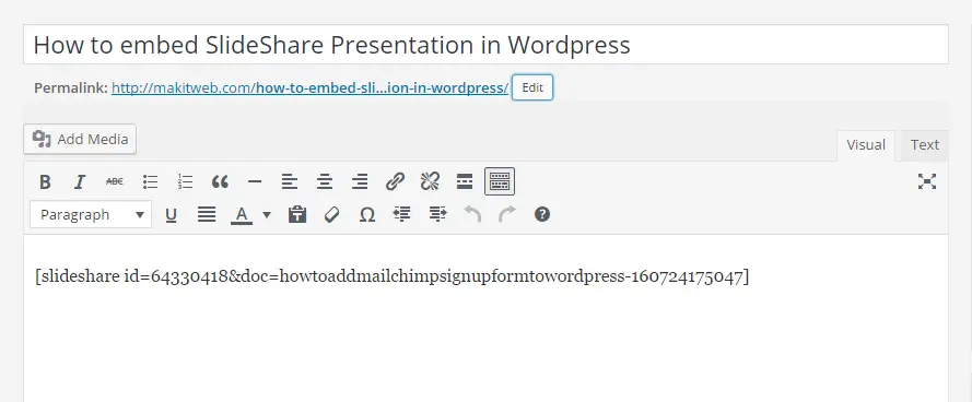 How to embed SlideShare Presentation in WordPress