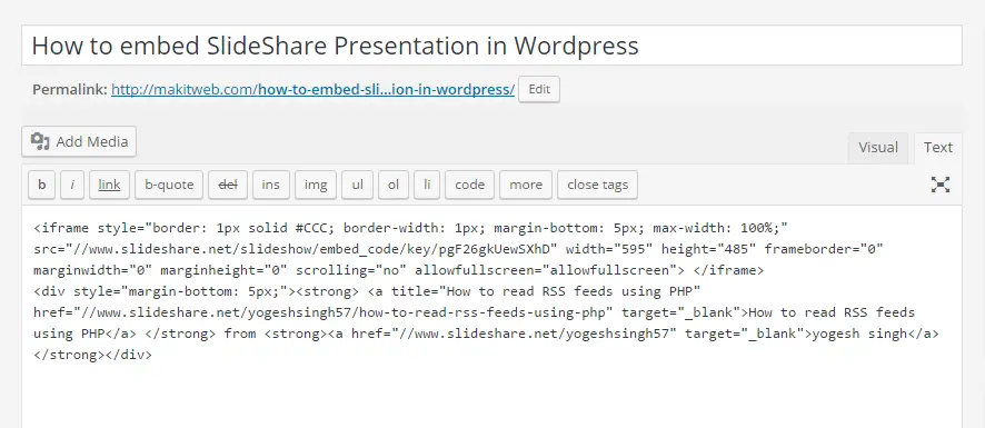 How to embed SlideShare Presentation in WordPress
