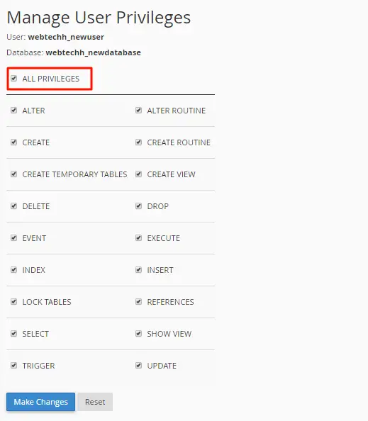 Manage user permissions on MySQL database