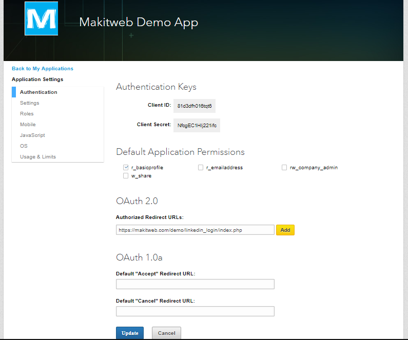 Login with linkedin javascript