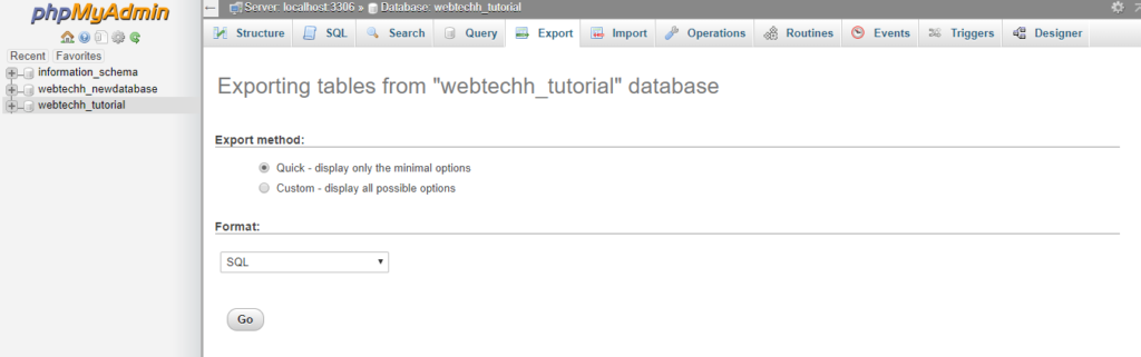 Create a copy of MySQL database using phpMyAdmin