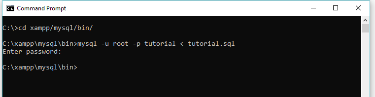 Run command in CMD to import SQL file to Database