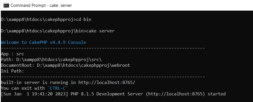 Start CakePHP 4 development server in Windows